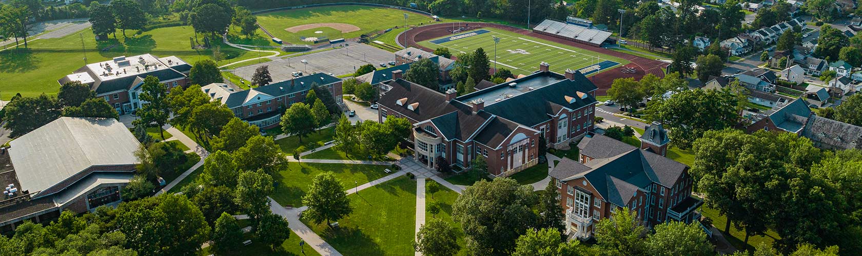 Juniata College campus quad aerial