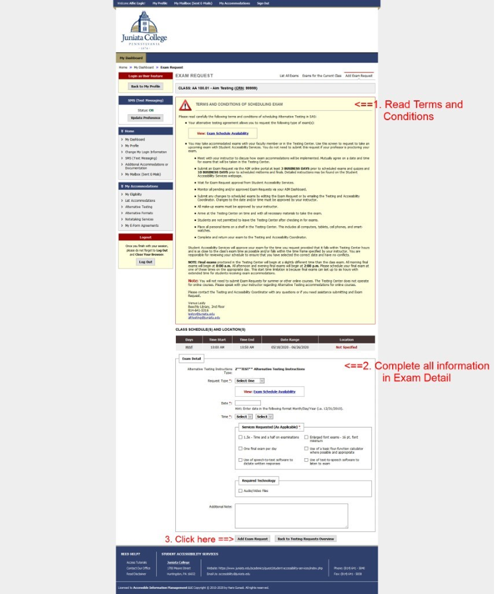 Exam Request Submission screenshot 3